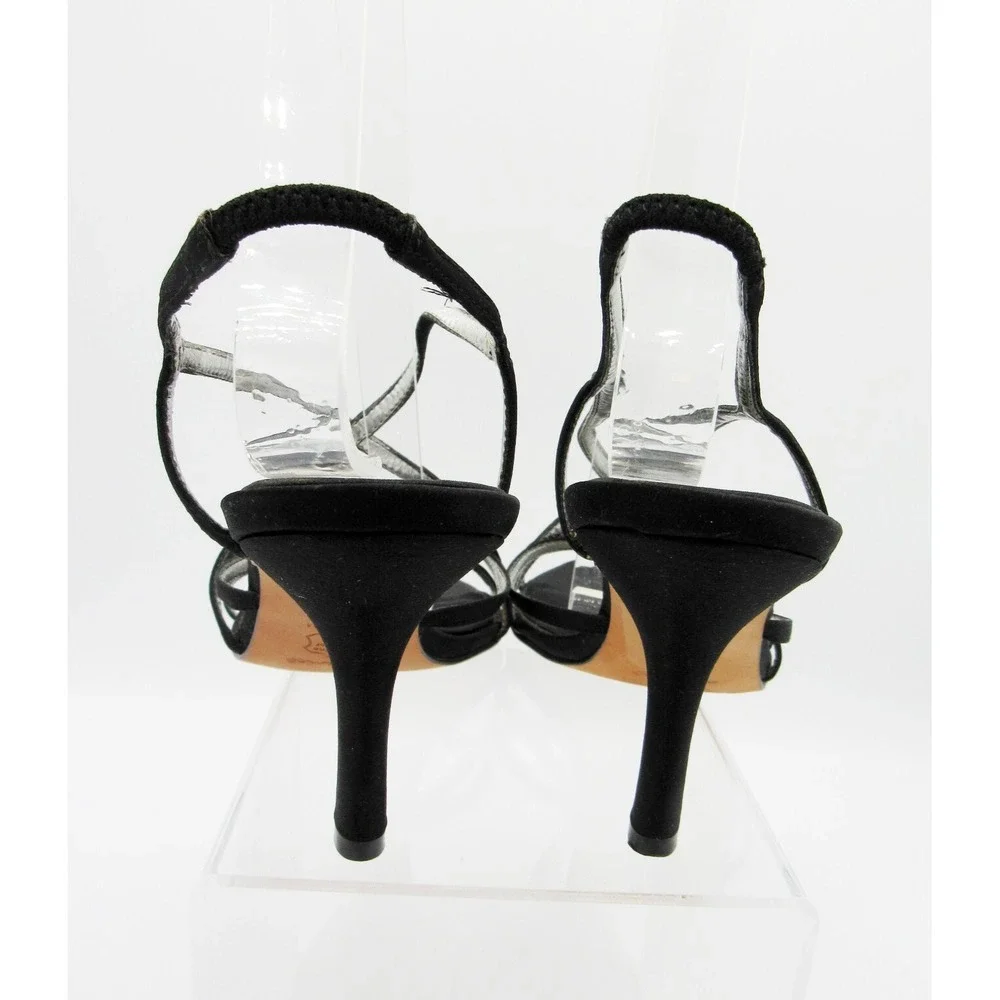 Nina Women's Strappy Black Fabric 3.5 Inch Heels Leather Soles Size 7M